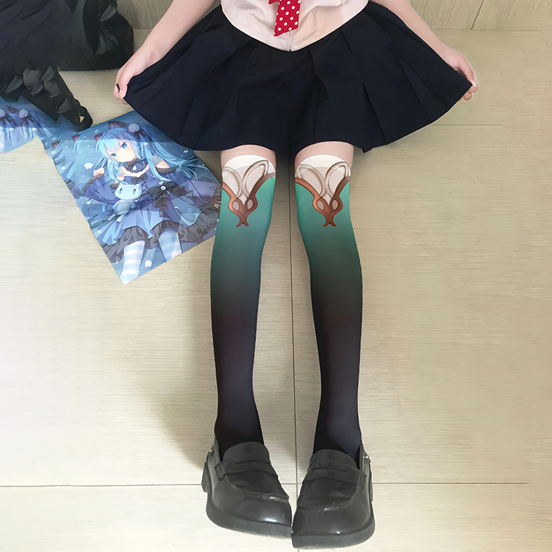 Cute Pattern Tights Over-Knee Socks with Geometric Design